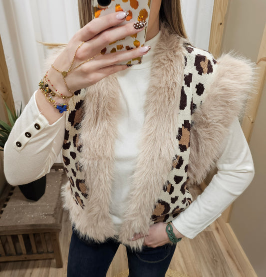 Veste sans manche léopard fourrure
