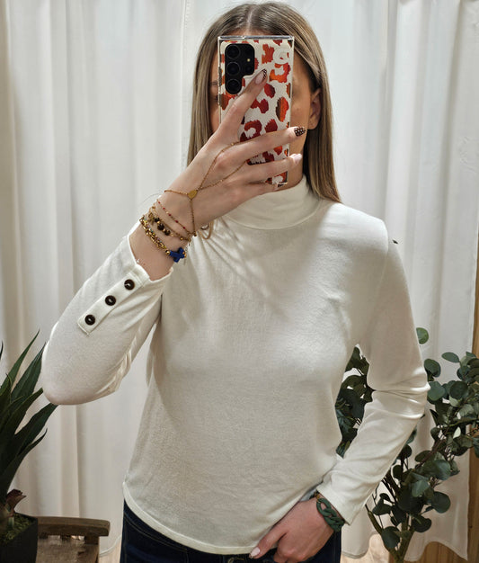 Pull col roulé écru