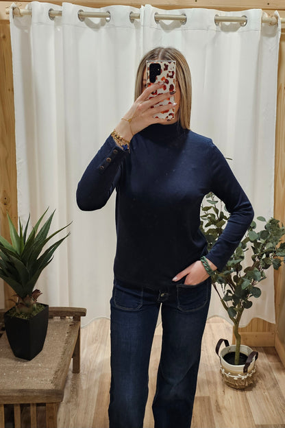 Pull col roulé marine