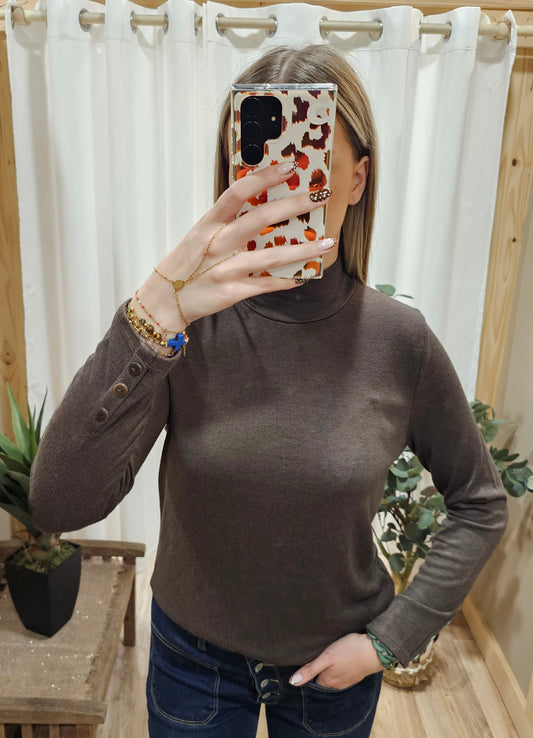 Pull col roulé chocolat