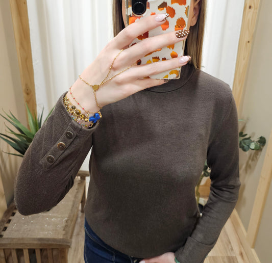 Pull col roulé chocolat