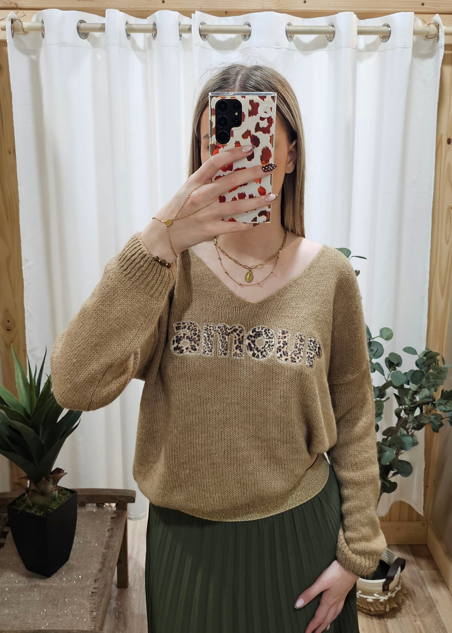 Pull camel "Amour" léopard