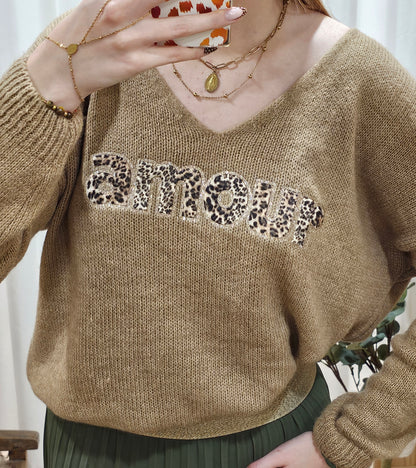 Pull camel "Amour" léopard