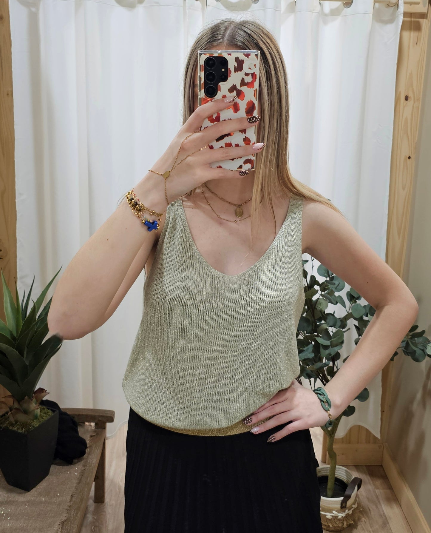 Débardeur maille lurex beige