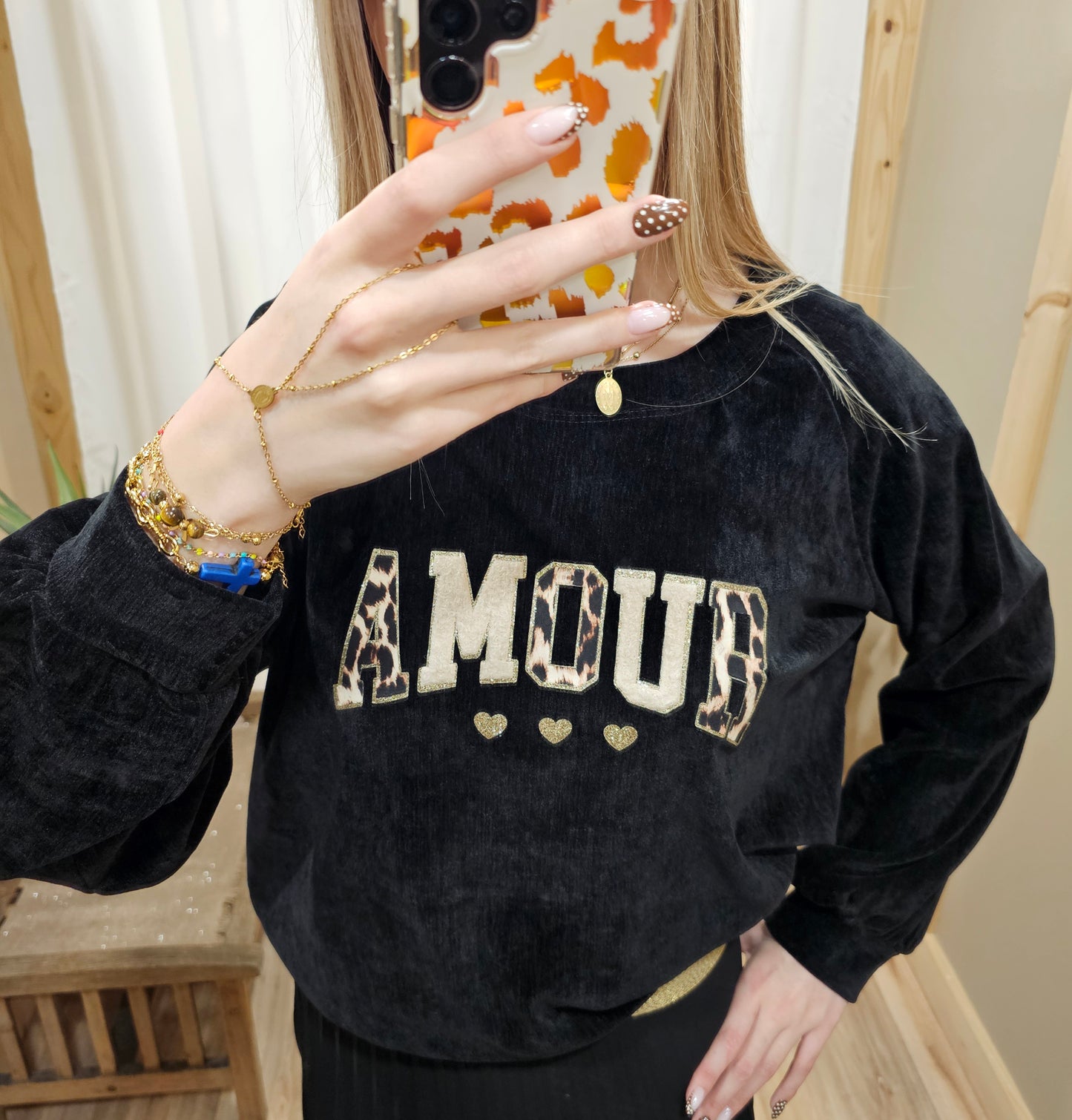 Sweat Amour effet velours noir