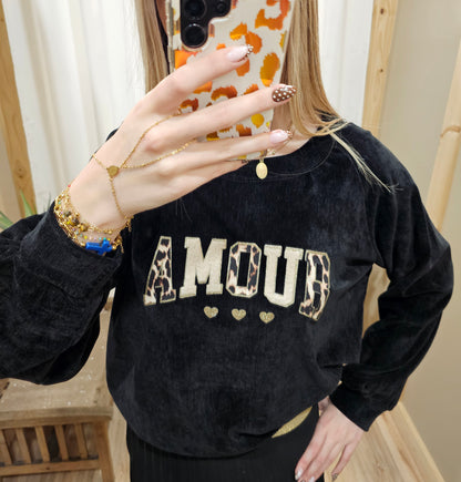 Sweat Amour effet velours noir