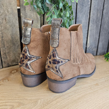 Bottines camel étoile léopard