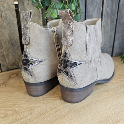 Bottines taupe étoile léopard