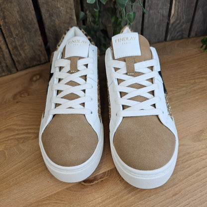 Basket camel/léopard et paillettes