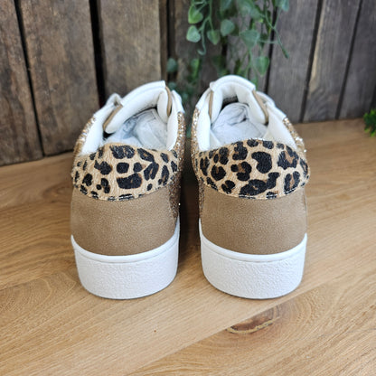 Basket camel/léopard et paillettes