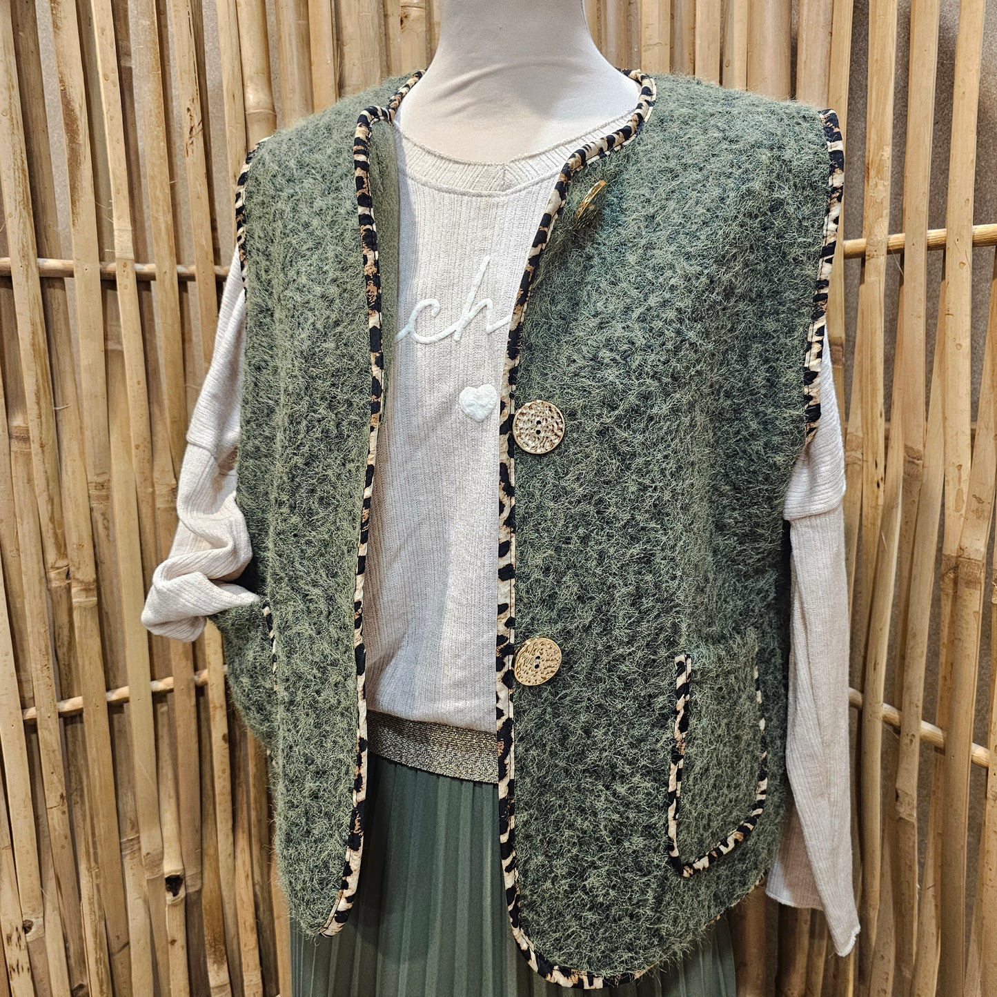 Veste sans manche galon léopard kaki