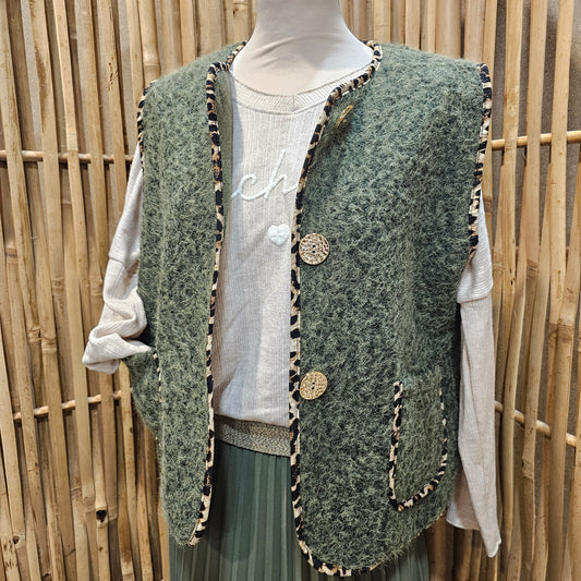 Veste sans manche galon léopard kaki