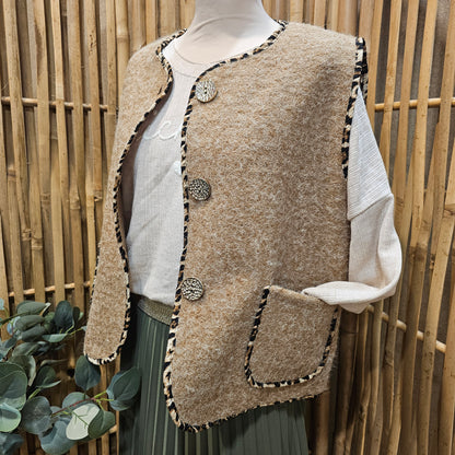 Veste sans manche galon léopard camel