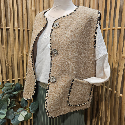 Veste sans manche galon léopard camel