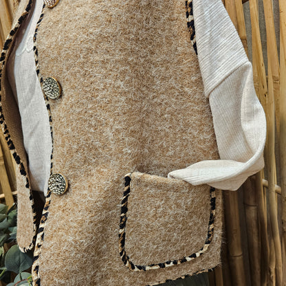 Veste sans manche galon léopard camel