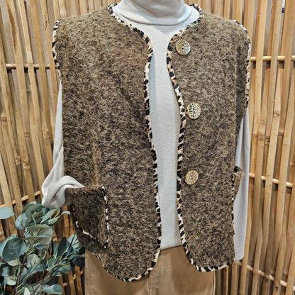 Veste sans manche galon léopard marron