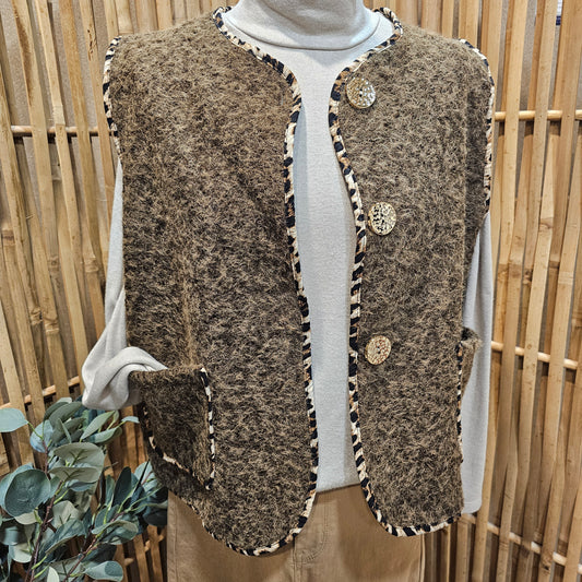 Veste sans manche galon léopard marron