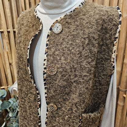 Veste sans manche galon léopard marron