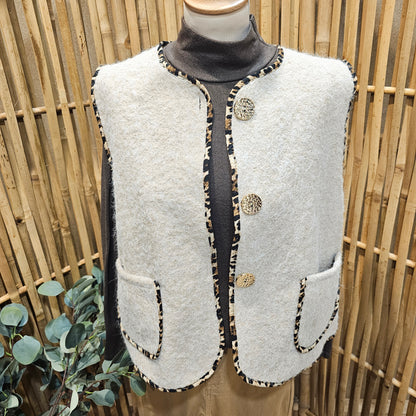 Veste sans manche galon léopard beige