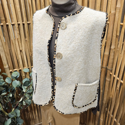 Veste sans manche galon léopard beige