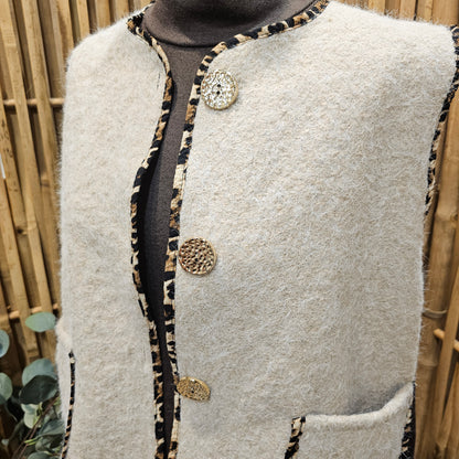 Veste sans manche galon léopard beige