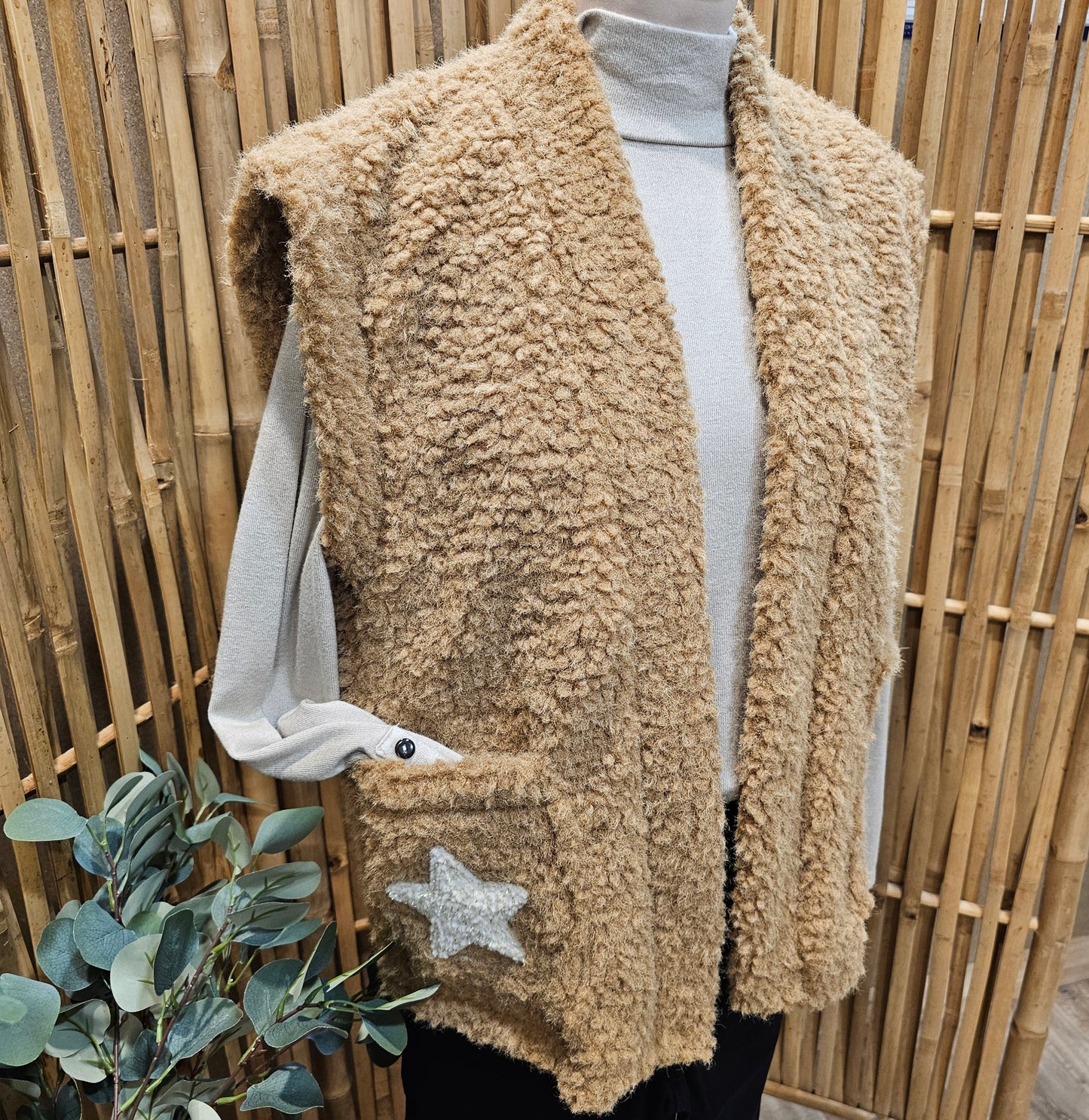 Veste sans manche camel étoile dos