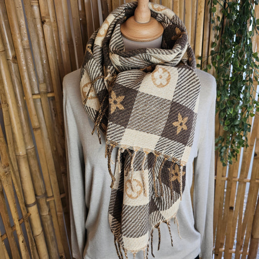 Echarpe fleurs marron