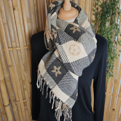 Echarpe fleurs noire