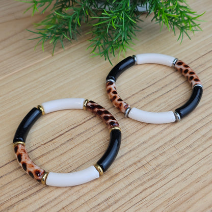 Bracelet Laurane écru/léopard/noir