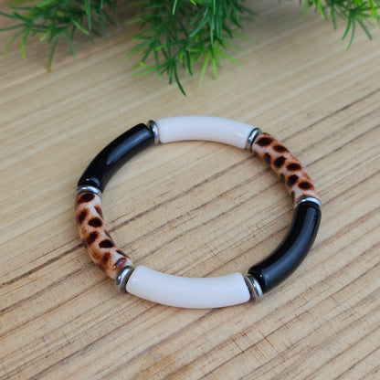 Bracelet Laurane écru/léopard/noir