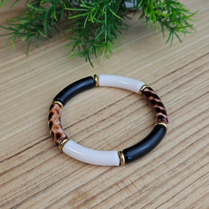 Bracelet Laurane écru/léopard/noir