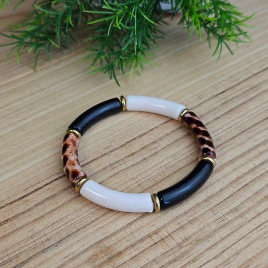Bracelet Laurane écru/léopard/noir