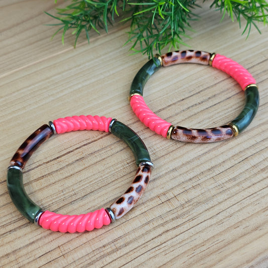 Bracelet Laurane kaki/fuchsia