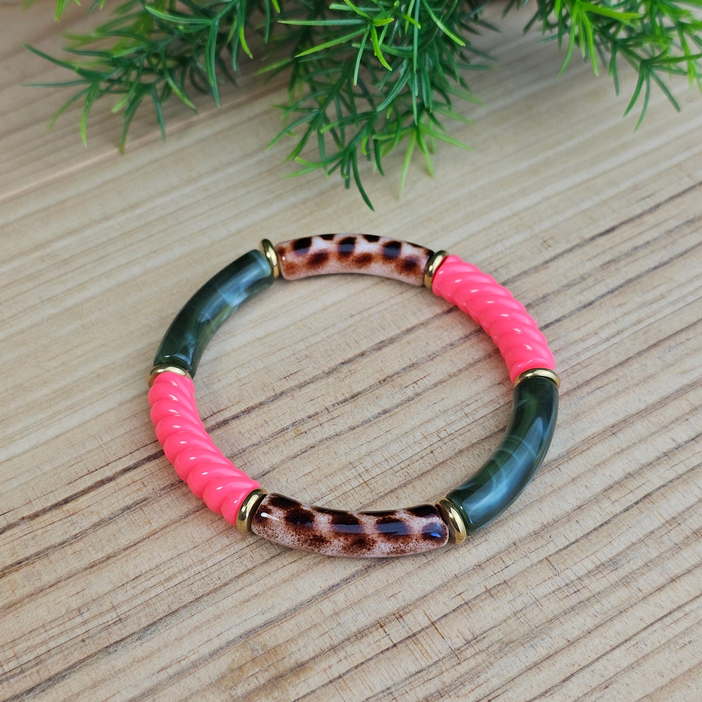 Bracelet Laurane kaki/fuchsia