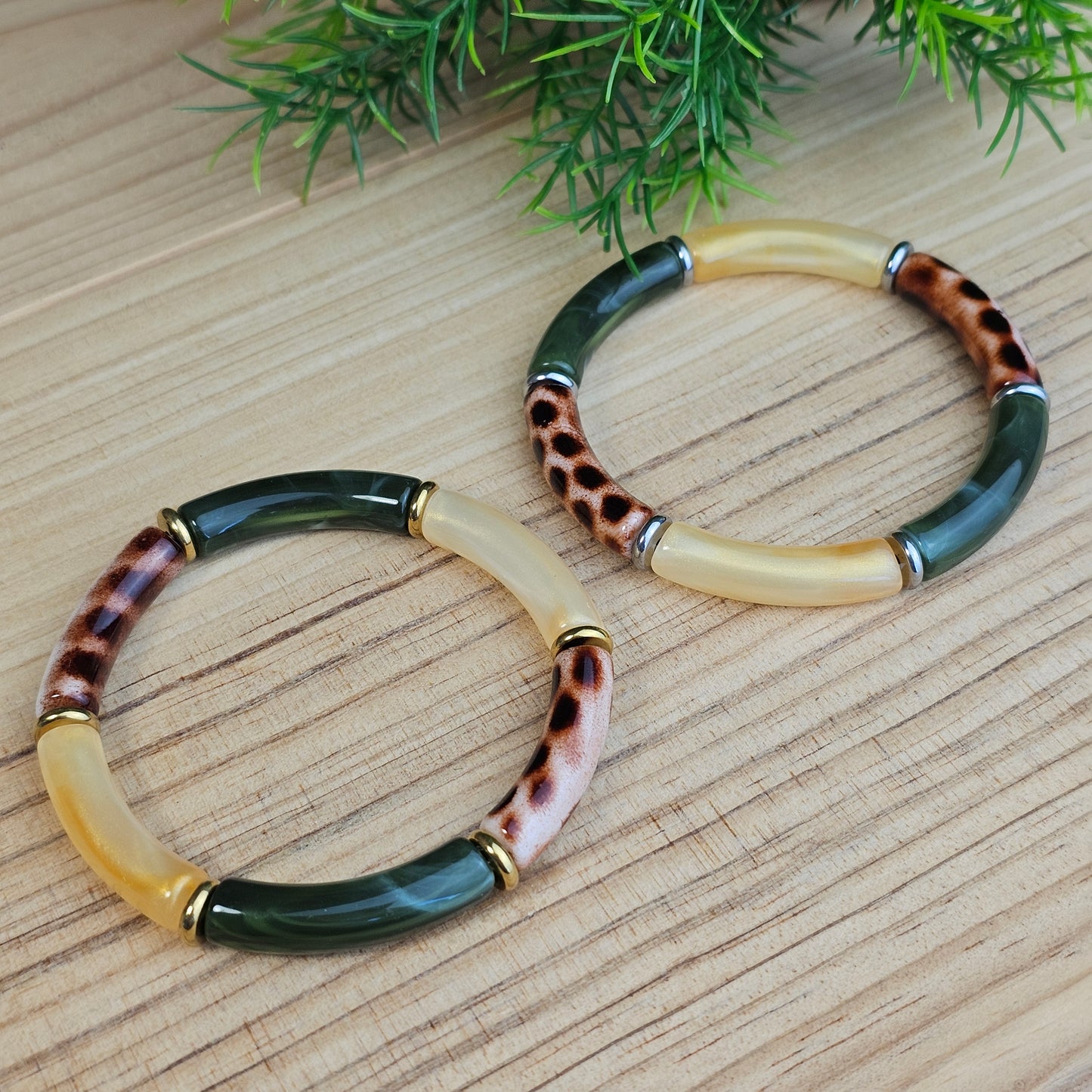 Bracelet Laurane vert/léopard