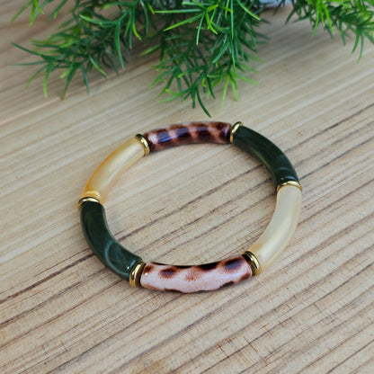 Bracelet Laurane vert/léopard