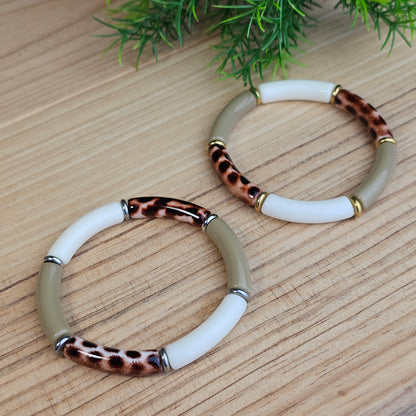 Bracelet Laurane léopard/écru/taupe