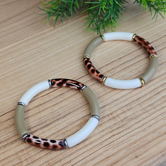 Bracelet Laurane léopard/écru/taupe