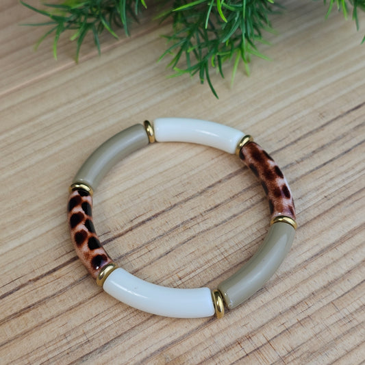 Bracelet Laurane léopard/écru/taupe