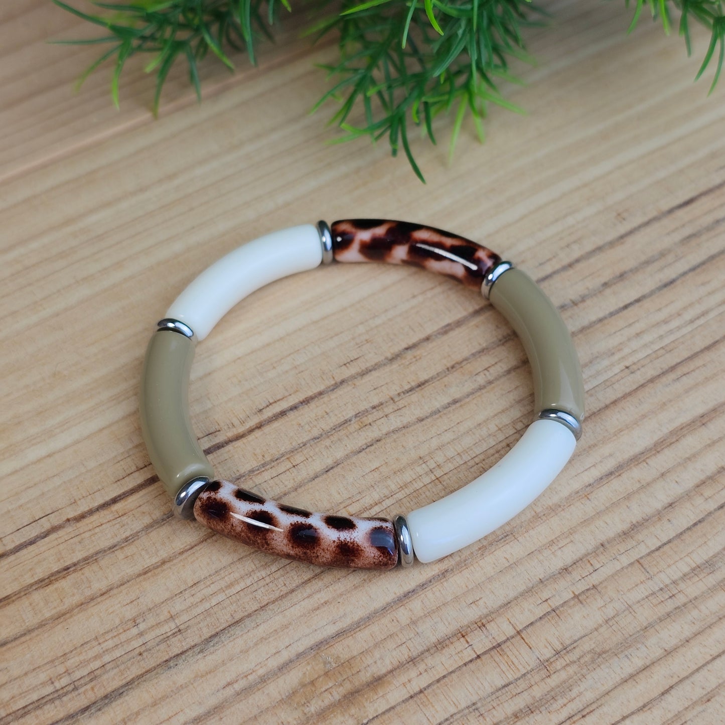 Bracelet Laurane léopard/écru/taupe