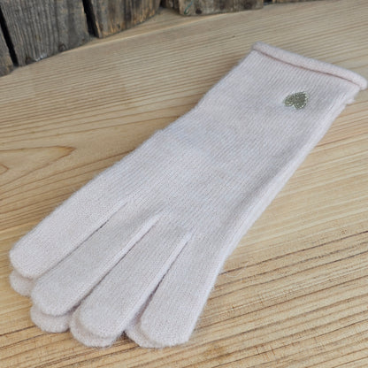 Gants coeur brodé rose pâle