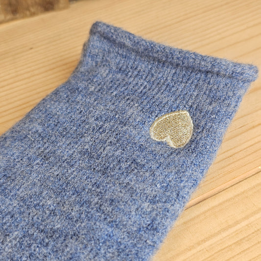 Gants coeur brodé bleu jeans