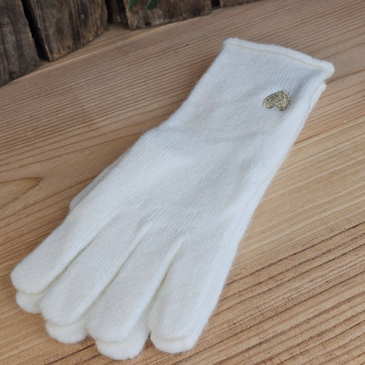 Gants coeur brodé beige