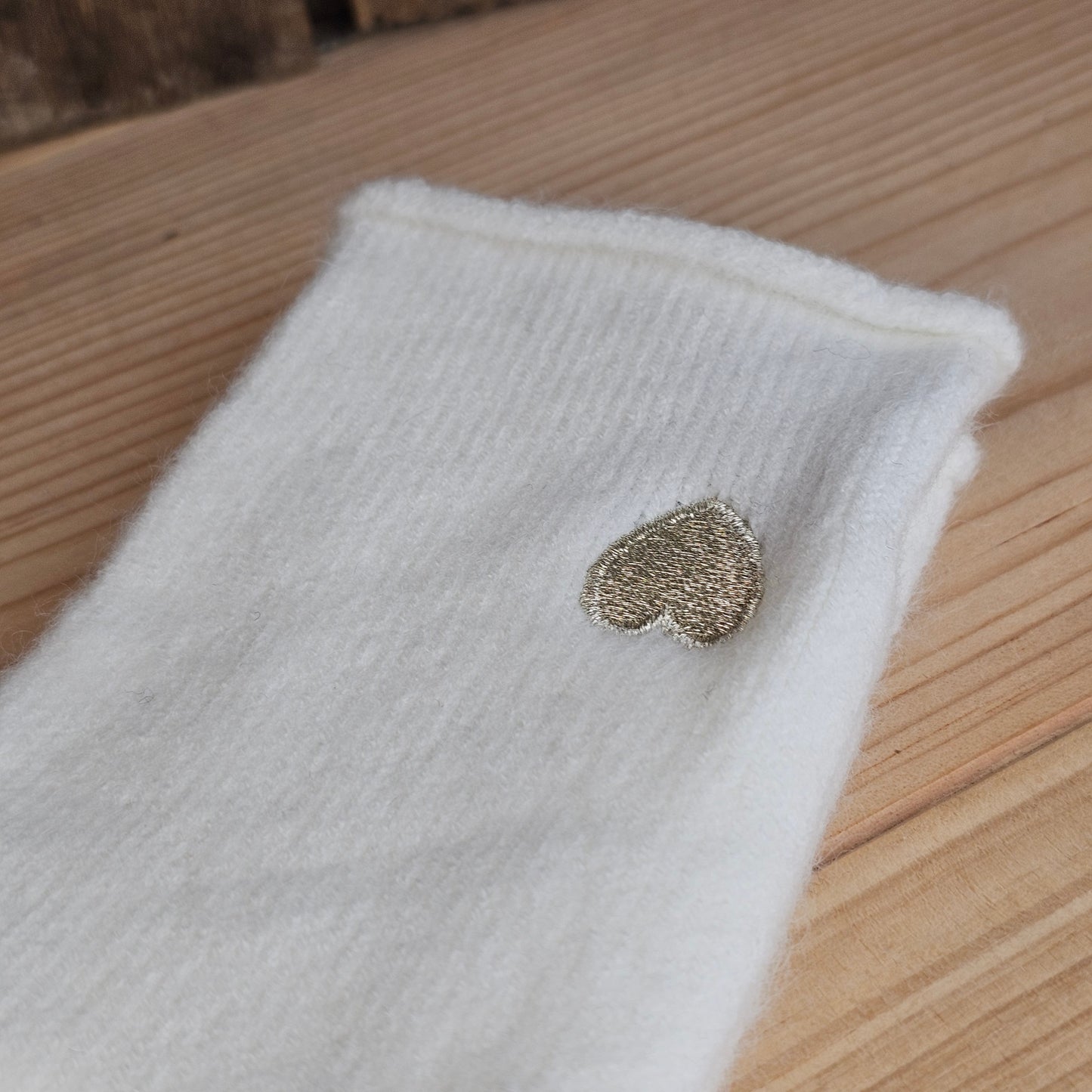 Gants coeur brodé beige