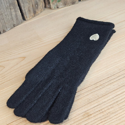 Gants coeur brodé noir