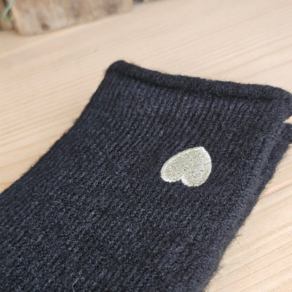 Gants coeur brodé noir