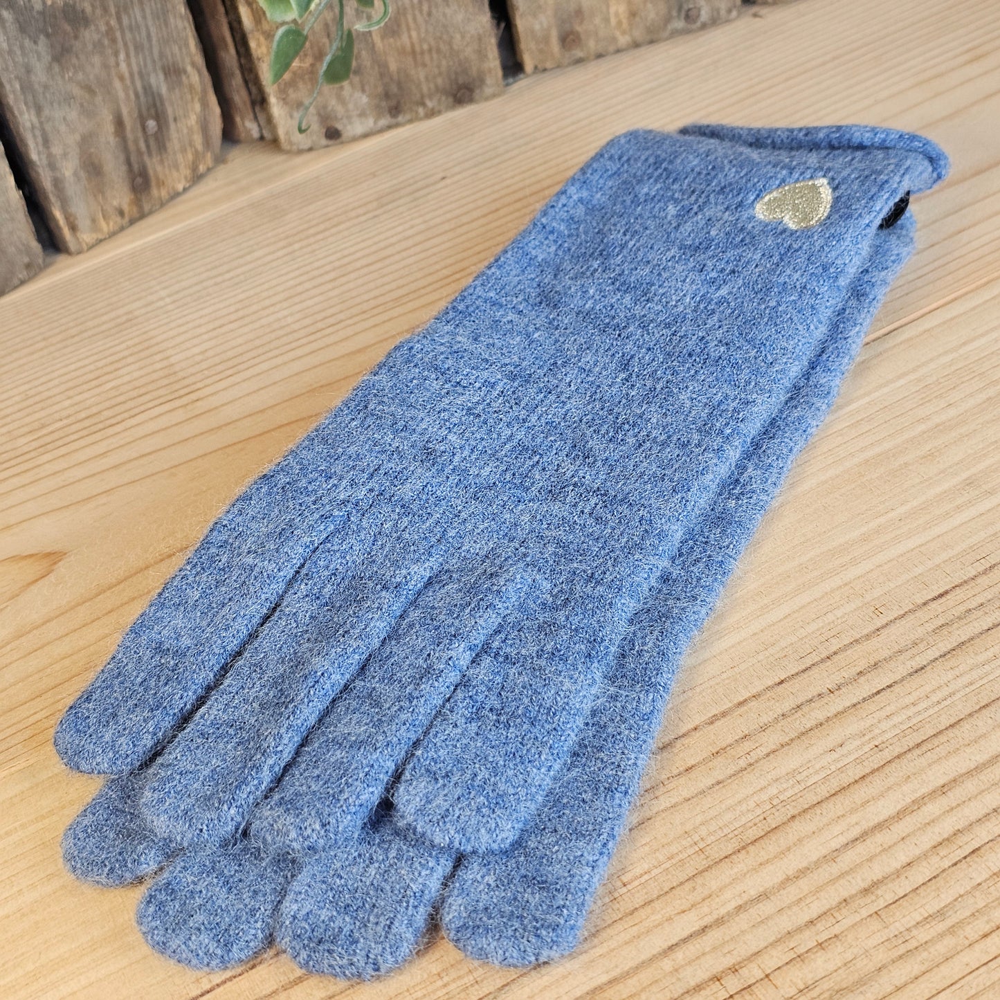 Gants coeur brodé bleu jeans