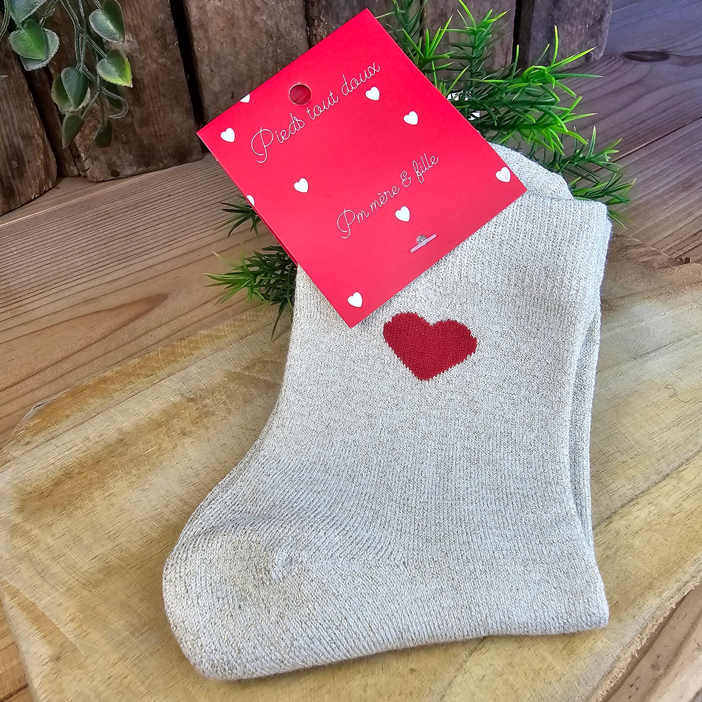Chaussettes paillettes coeur beige