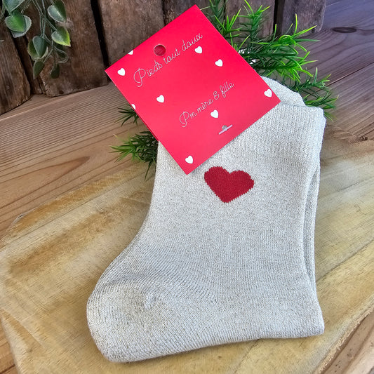 Chaussettes paillettes coeur beige