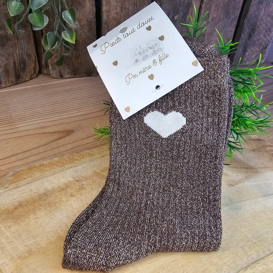 Chaussettes paillettes coeur chocolat
